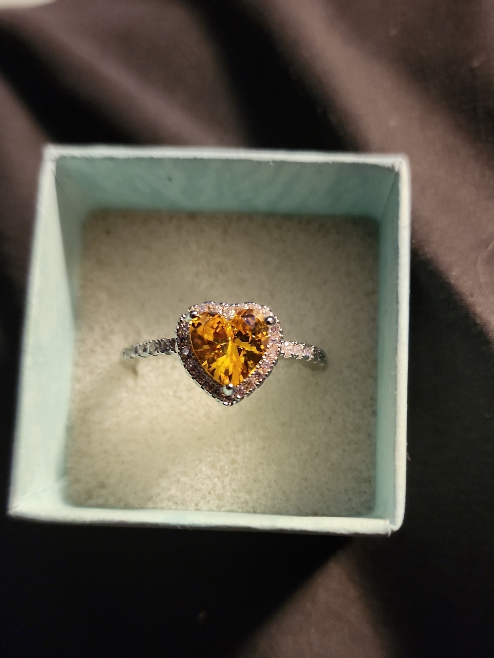 Heart-Cut Citrine Halo Ring in Yellow Gold Tone - Size 10!